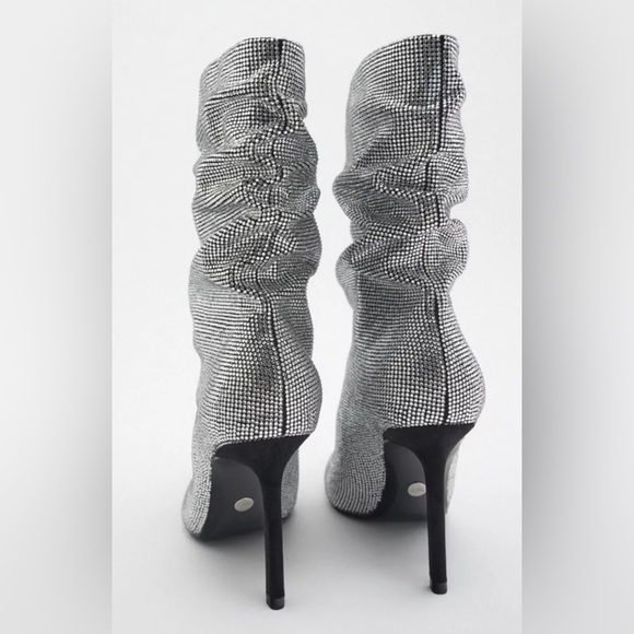 ZARA Silver Rhinestone Sparkly Boots Ankle Booties 8.5 39 - Picture 5 of 8